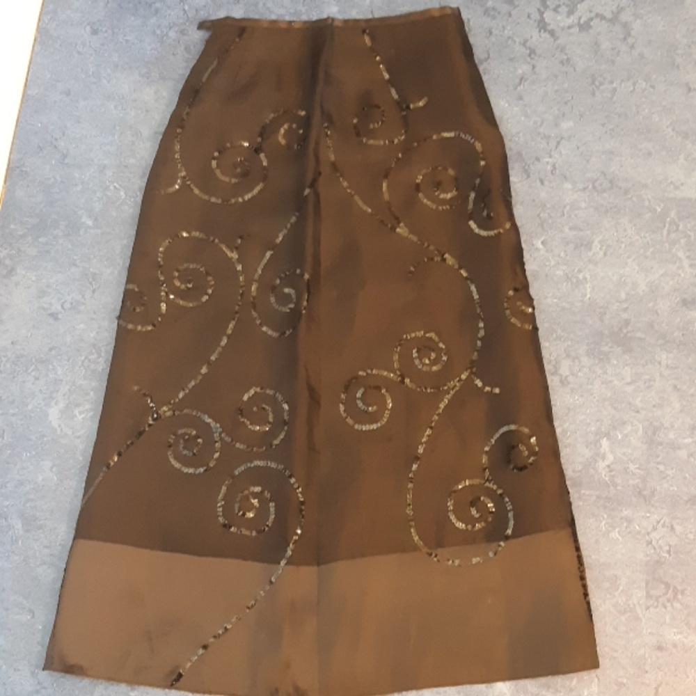 Ann Taylor long black silk skirt with sequins